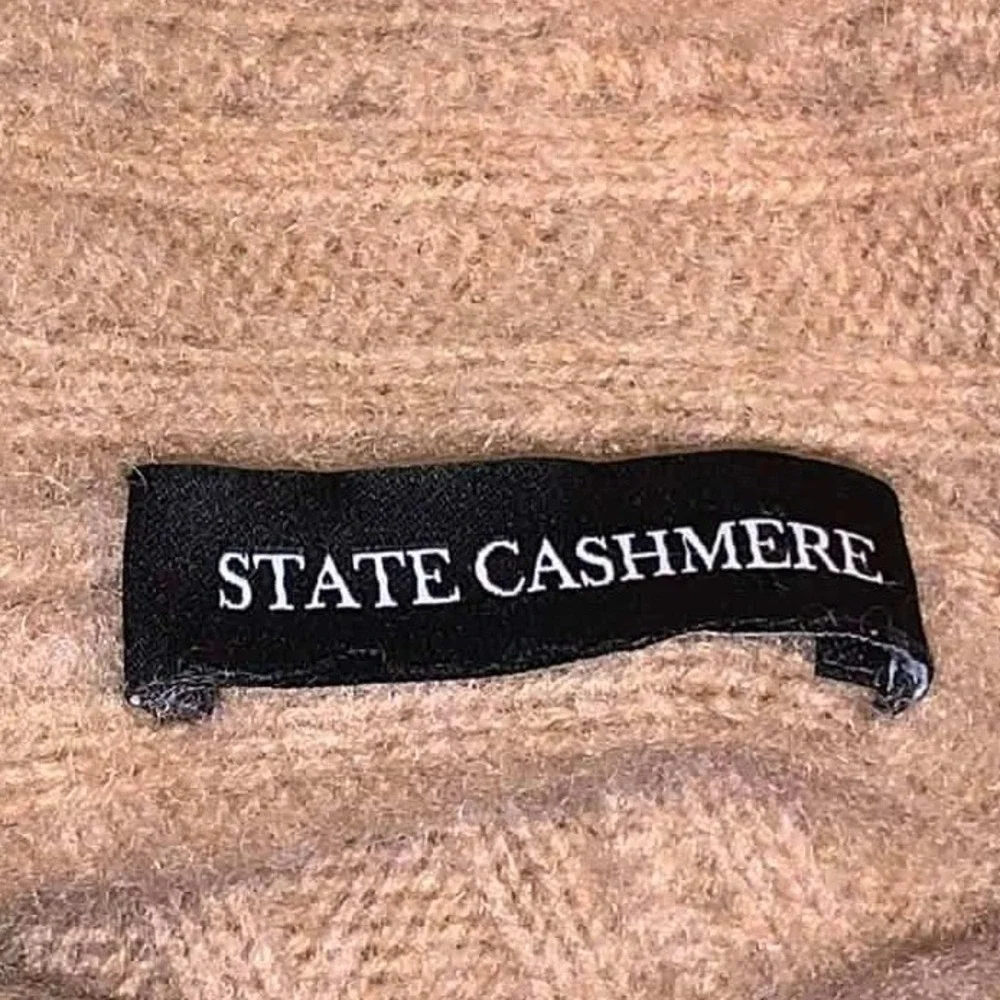 State Cashmere Beanie Hat Unisex OS Tan Cable Knit Ribbed Soft Luxury Winter